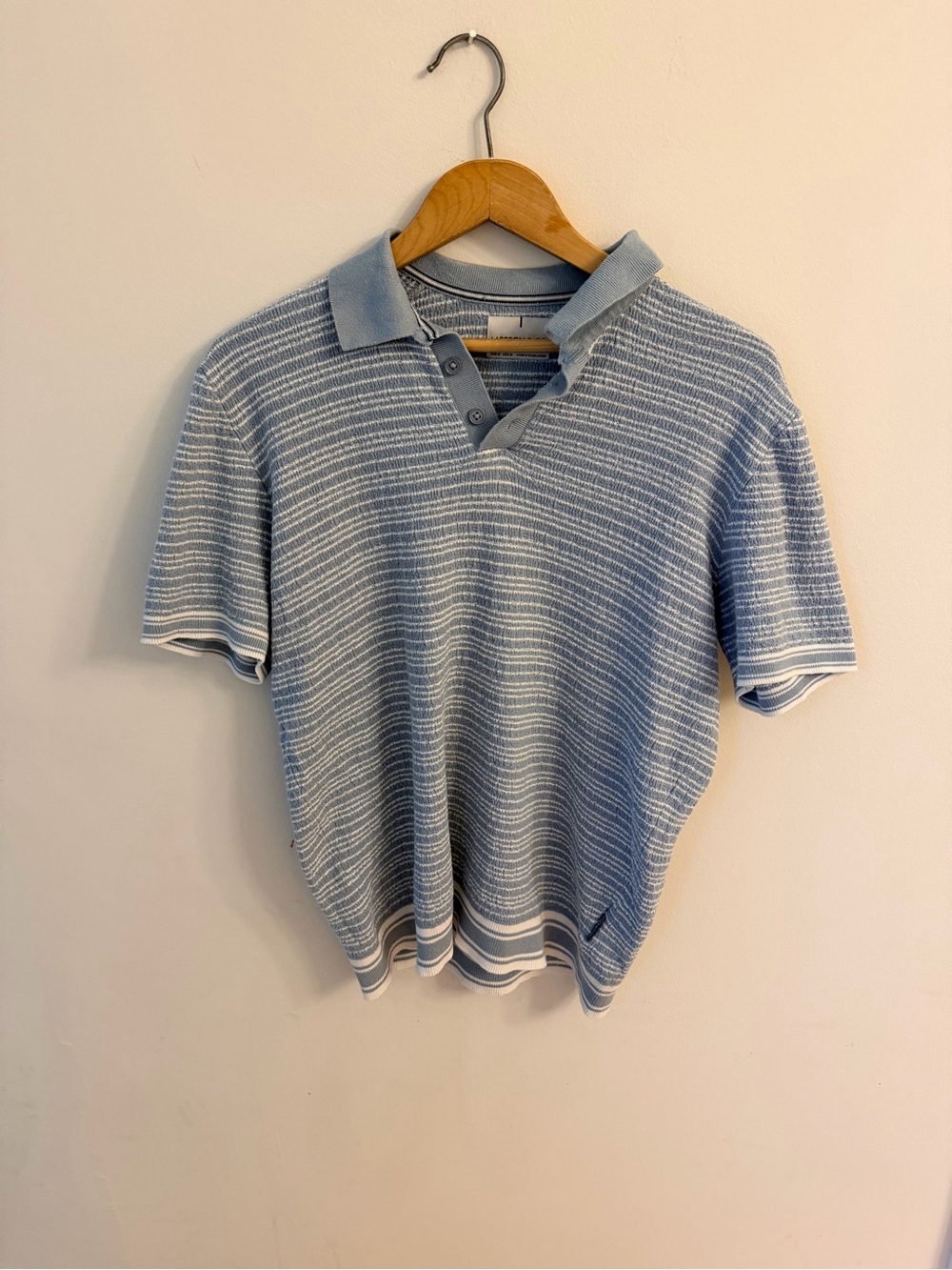 Men’s Light Blue Striped Knit Polo